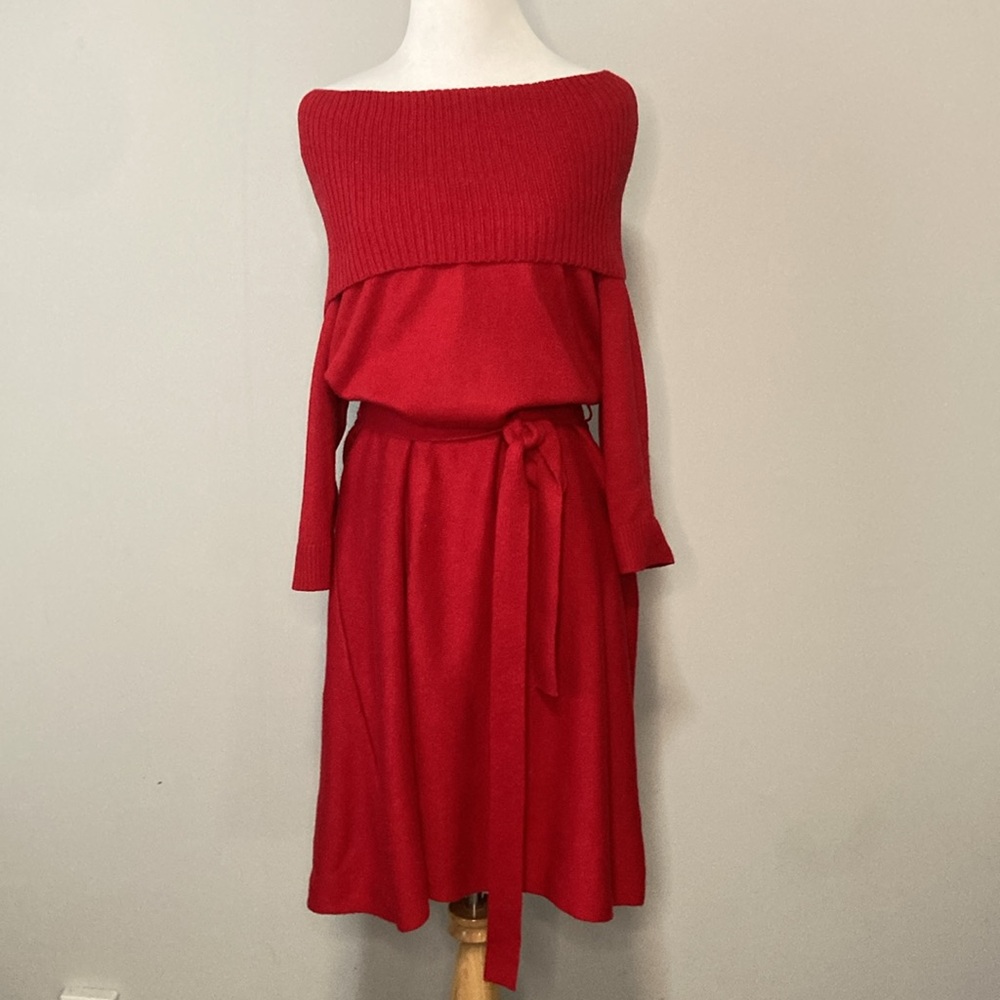 Talbots Red Sweater Dress Cowl Neckline large petite - Picture 8 of 9